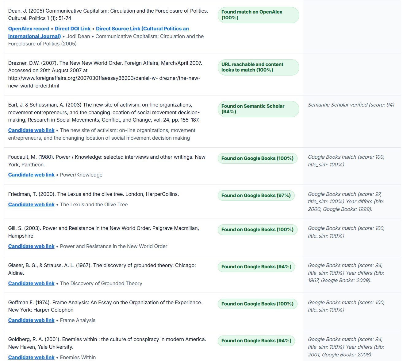 Example report view screenshot (online validation details)